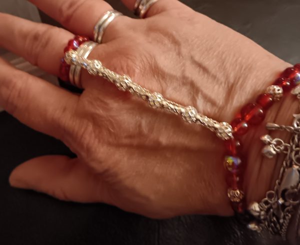 Prod Pic #MTOBR100 Made To Order Bracelet Hand Chain Red and Metal
