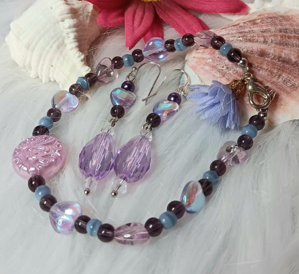 Prod Pic #SBE992 Set Bracelet Earrings Purple Passion Flower